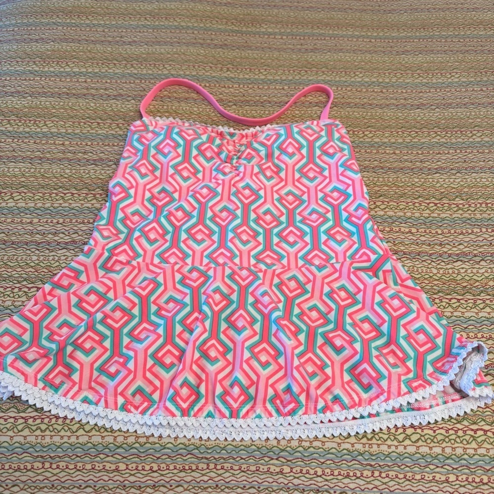 Aqua Couture Tankini Halter Swim Top Colorful Geometric Patterned Size Large